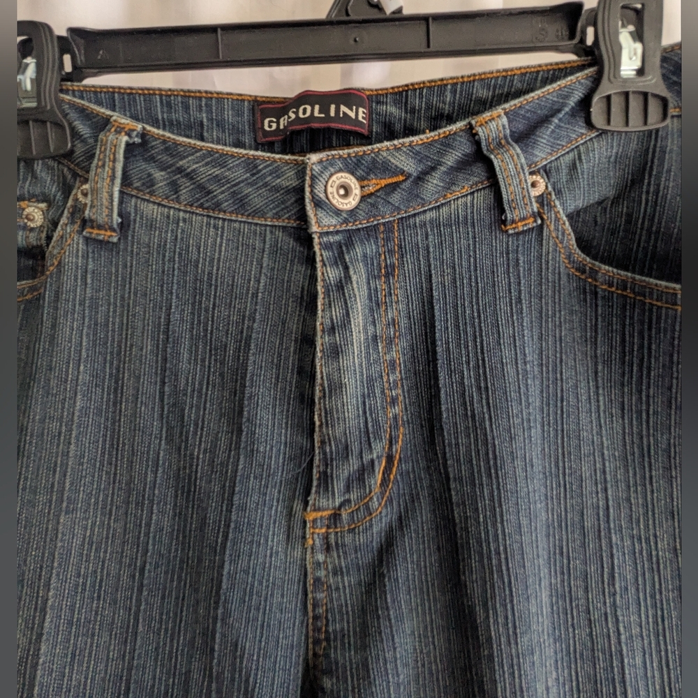 Gasoline Stretch Denim Jeans Mid-Rise Flare Pants Size 12 Bohemian Festival - Picture 3 of 15